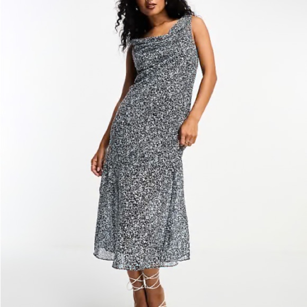 Abercrombie & Fitch Navy Cowl Neck Midi Wedding Guest Dress
